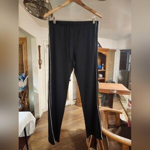 Zena Sport Straight Leg Black Track Pants With White Seam Piping - Size Medium